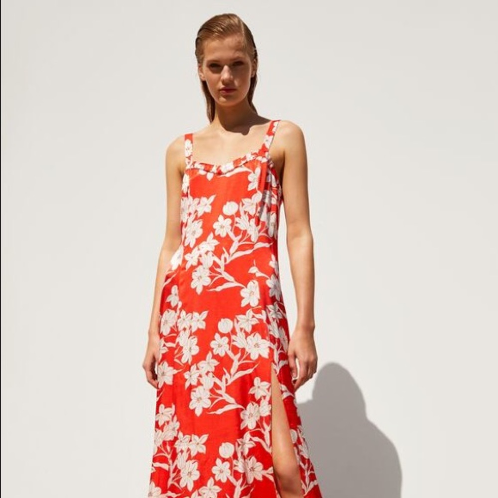 ZARA FLORAL PRINTED SATIN DRESS